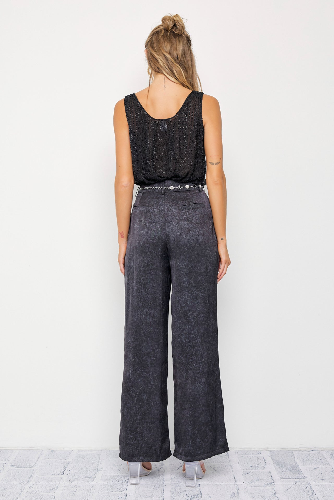 Crinkled Wide Leg Pants with Belt