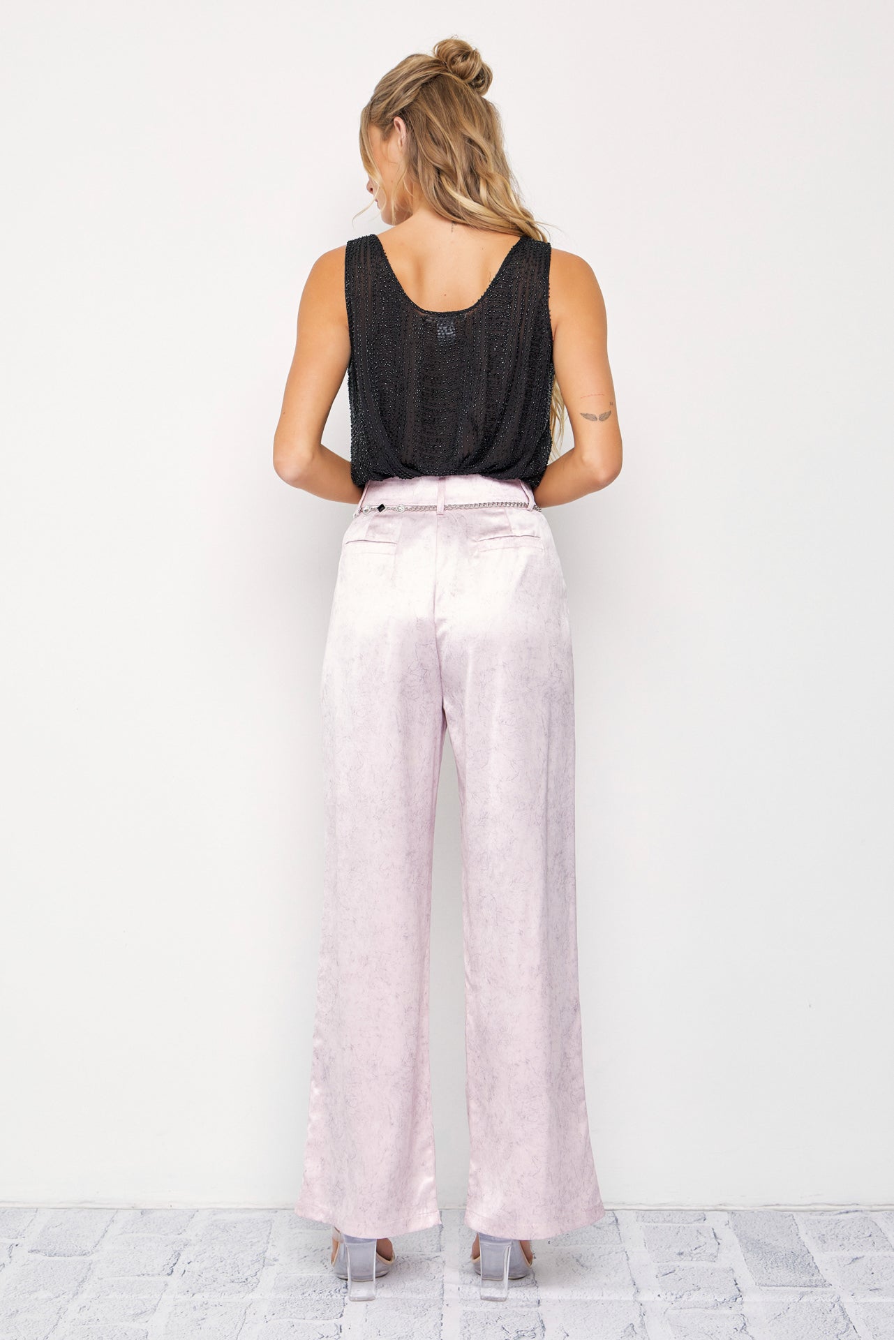 Crinkled Wide Leg Pants with Belt