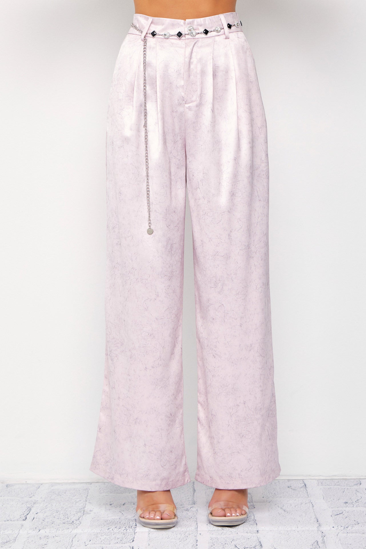Crinkled Wide Leg Pants with Belt