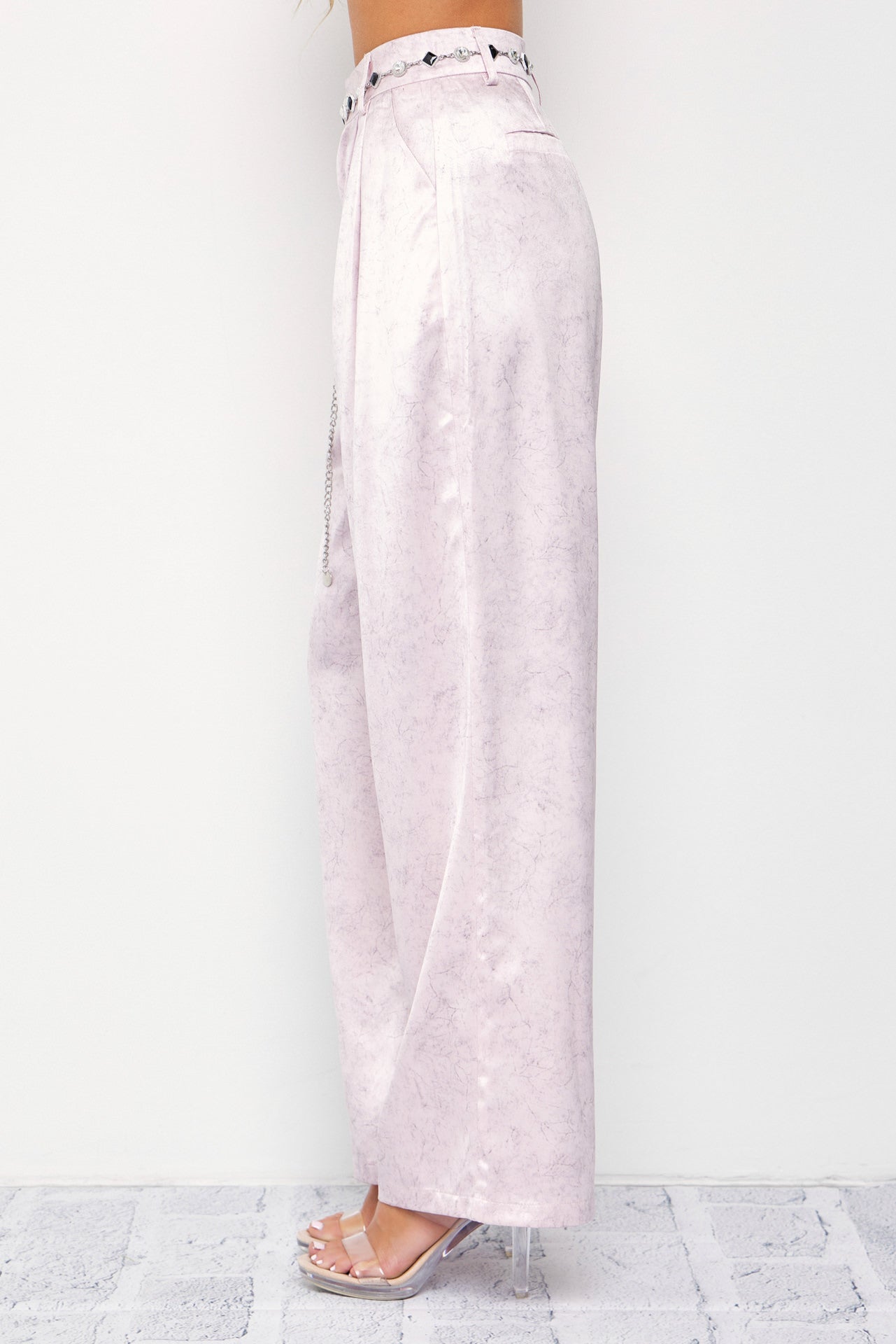 Crinkled Wide Leg Pants with Belt
