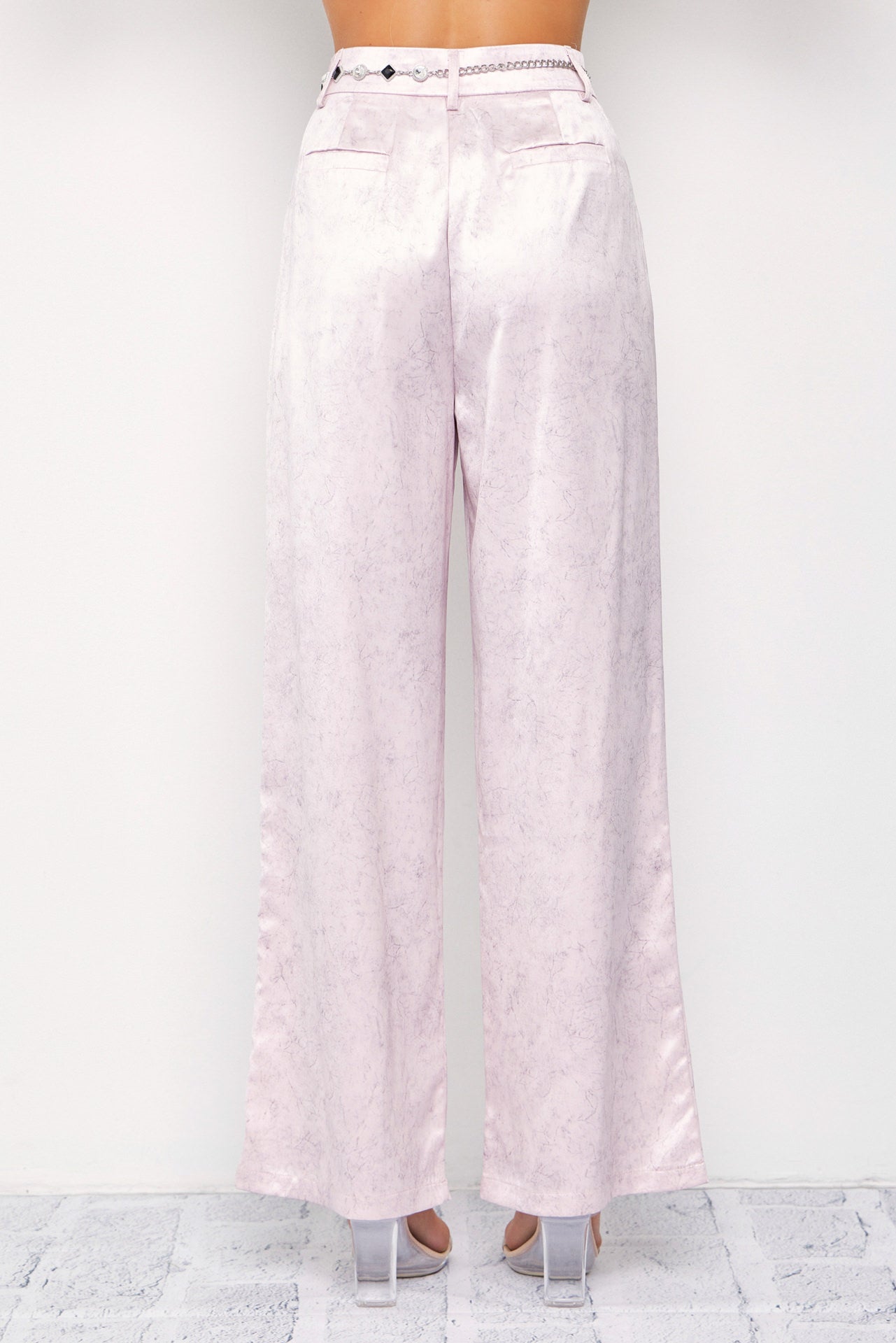 Crinkled Wide Leg Pants with Belt