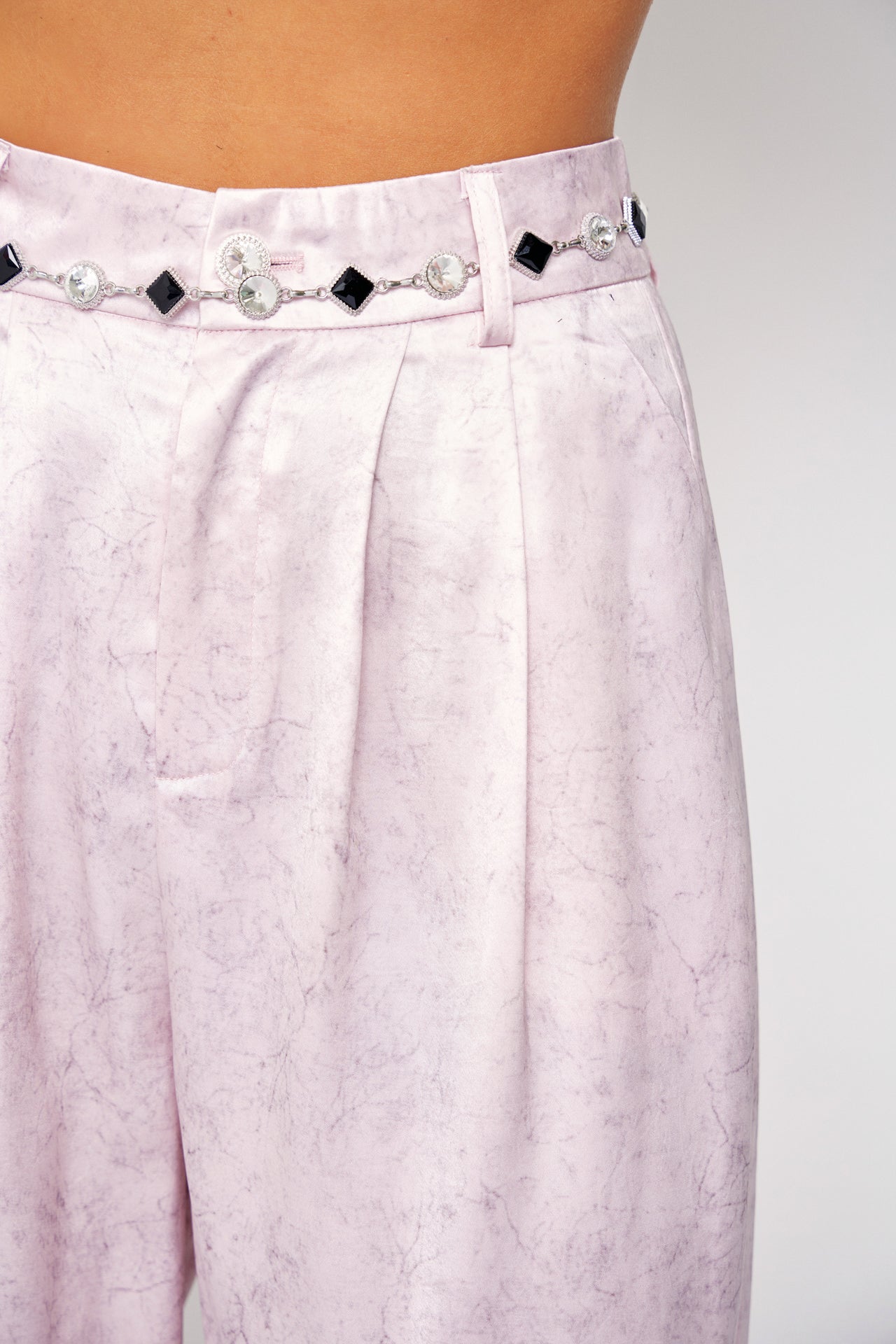 Crinkled Wide Leg Pants with Belt