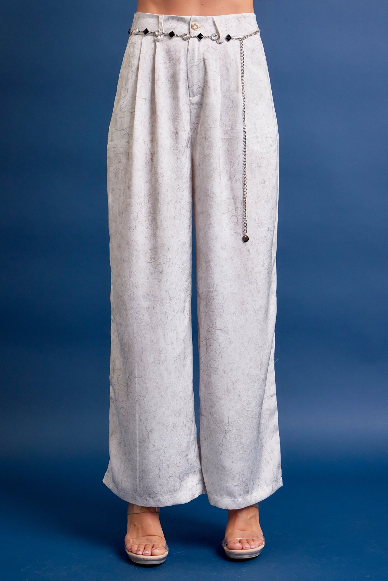 Crinkled Wide Leg Pants with Belt