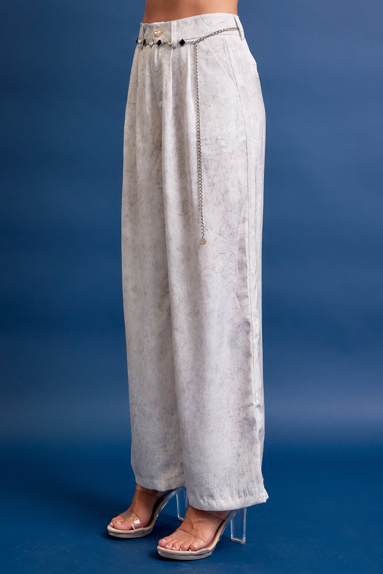Crinkled Wide Leg Pants with Belt