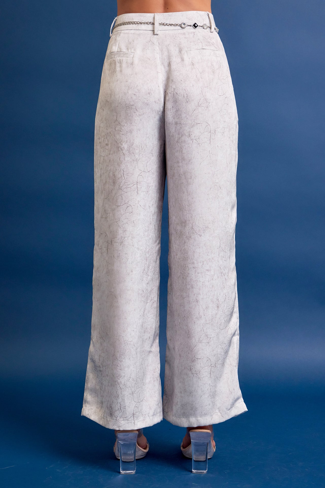 Crinkled Wide Leg Pants with Belt