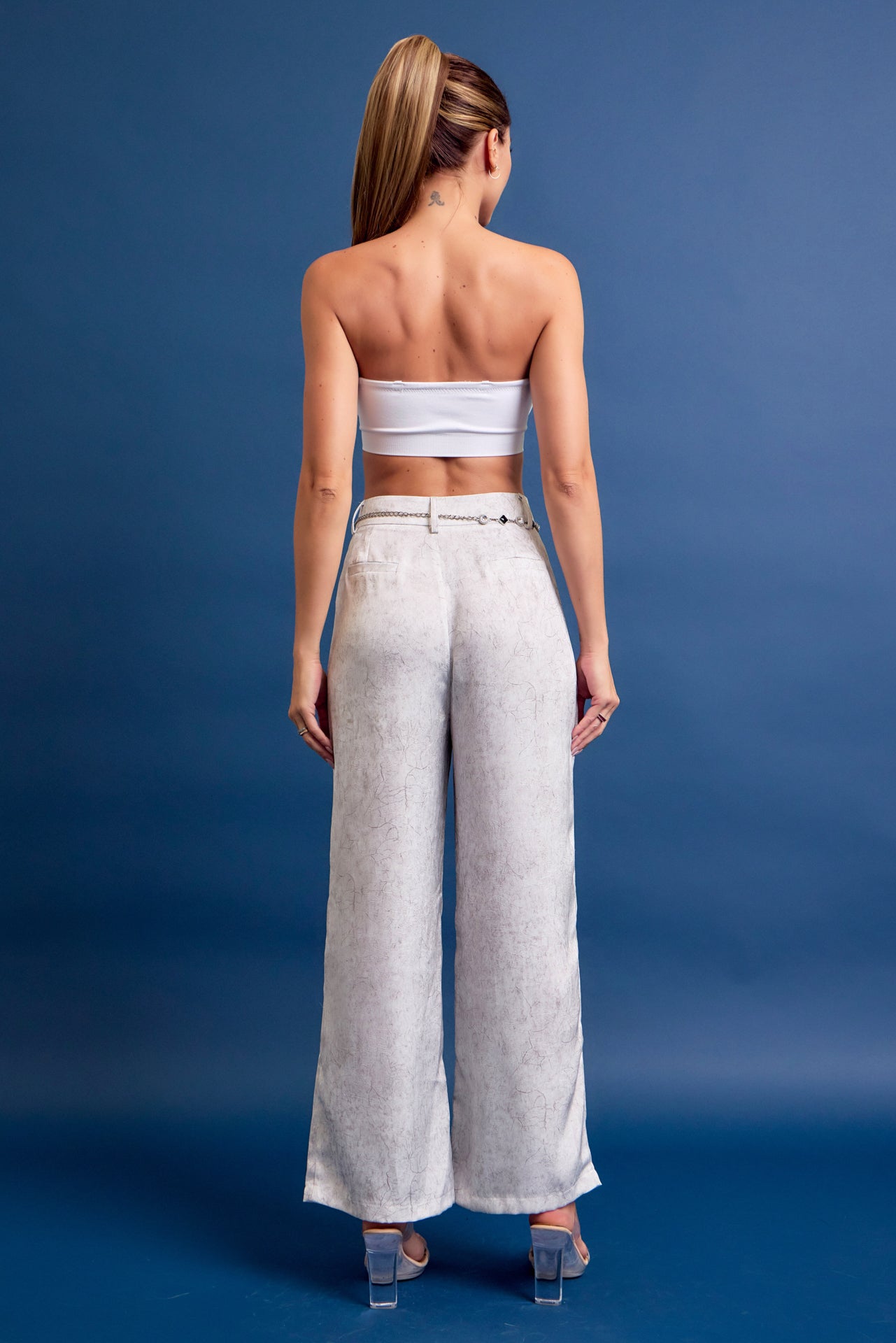 Crinkled Wide Leg Pants with Belt