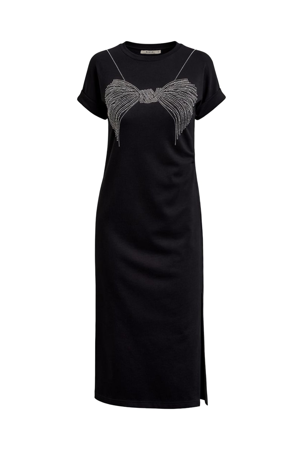 Natasha Knit Short Slveeve Dress with Ribbon Hot fix