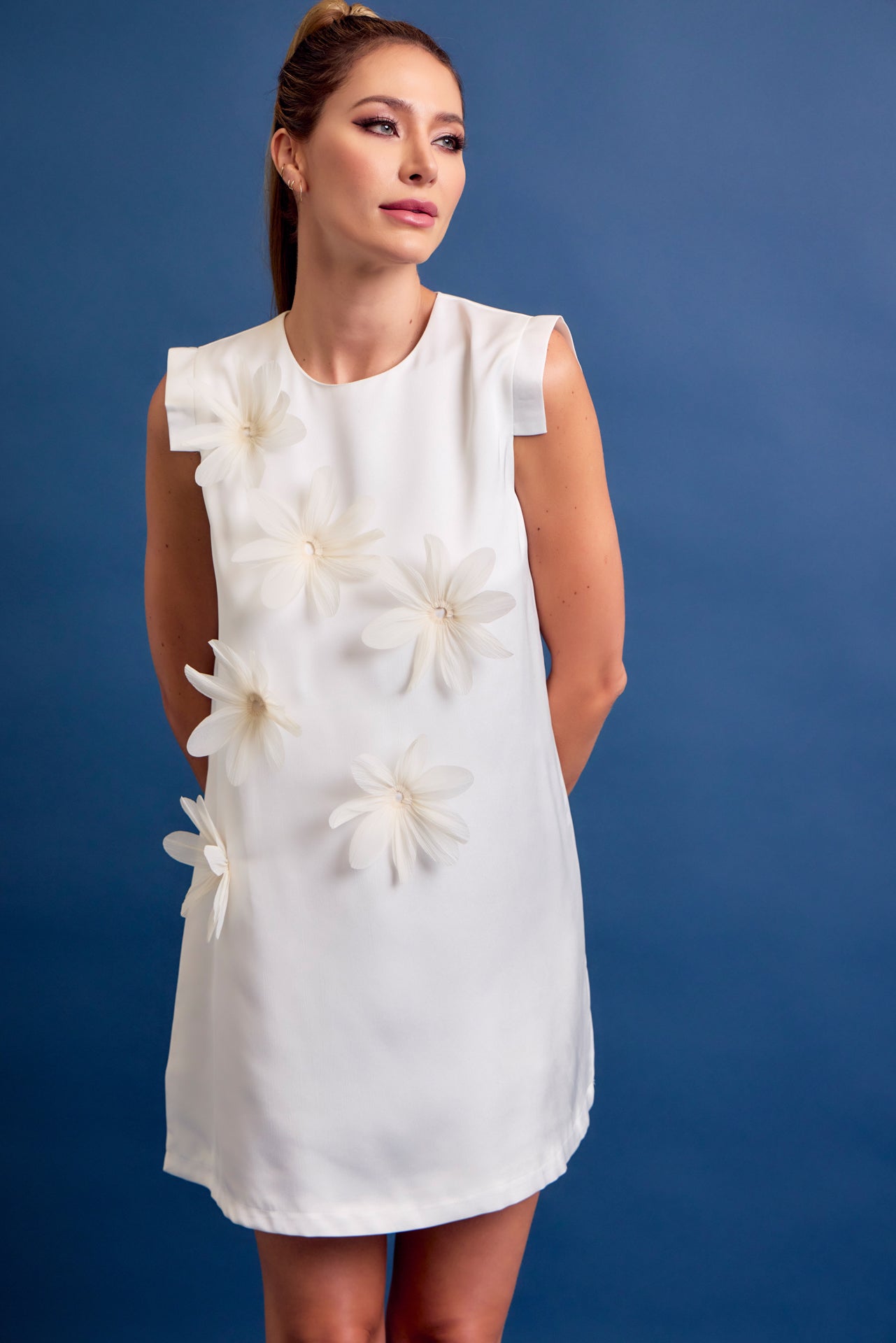Laura Woven Mini Dress with Flower Applique