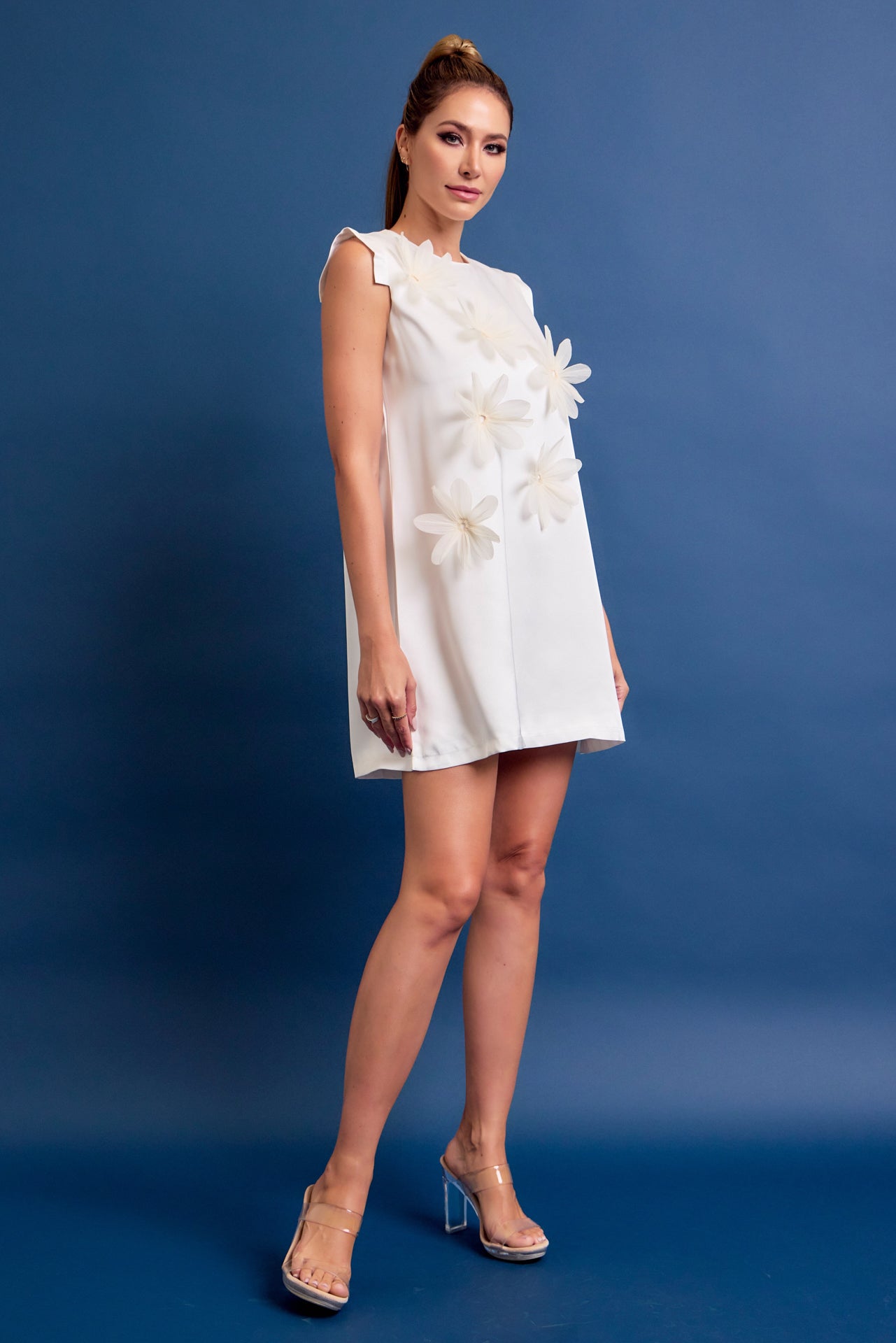 Laura Woven Mini Dress with Flower Applique