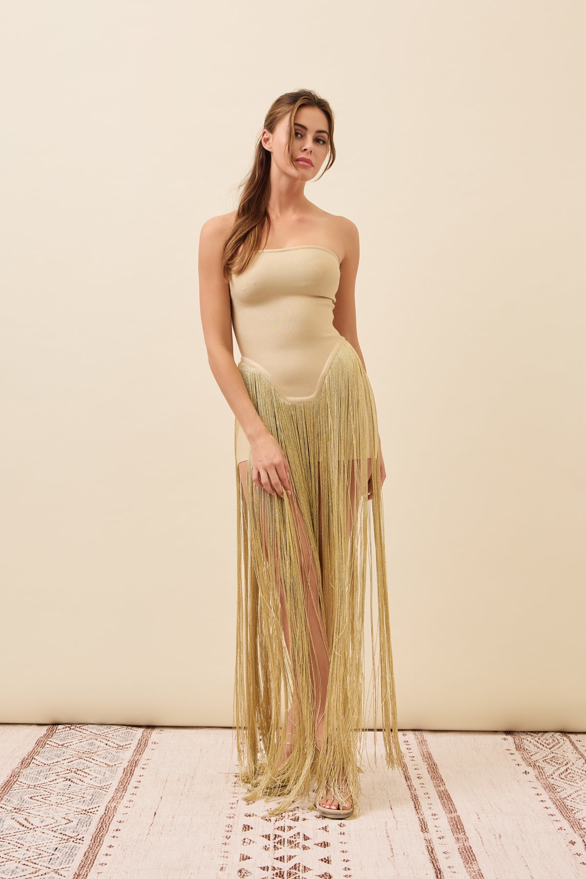 She Is a Winner Bandage Tube Romper With Fringe