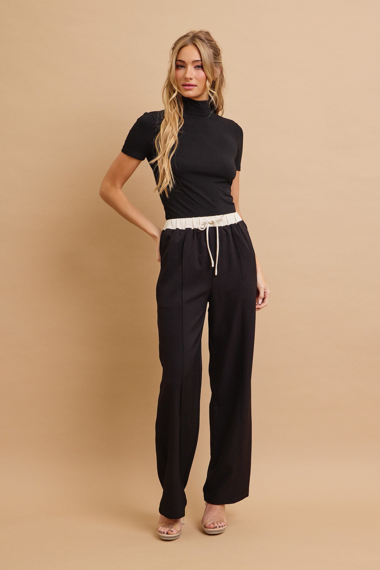 Zinnia Woven Pants with Contrast Waist Band and Drawstring