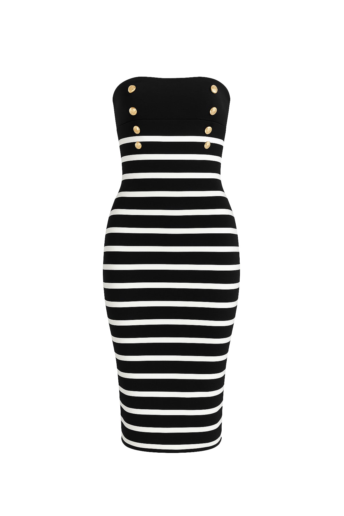 Stripes & Sculpt Bandage Tube Dress With Embossed Buttons
