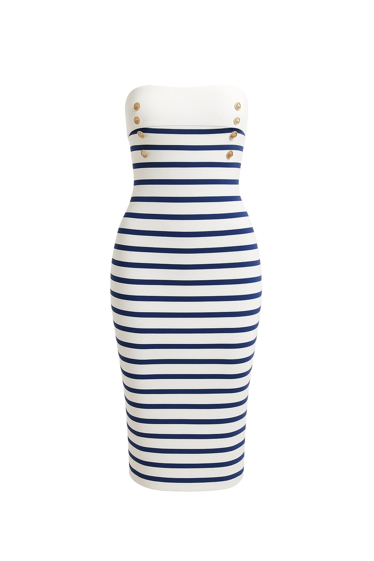 Stripes & Sculpt Bandage Tube Dress With Embossed Buttons