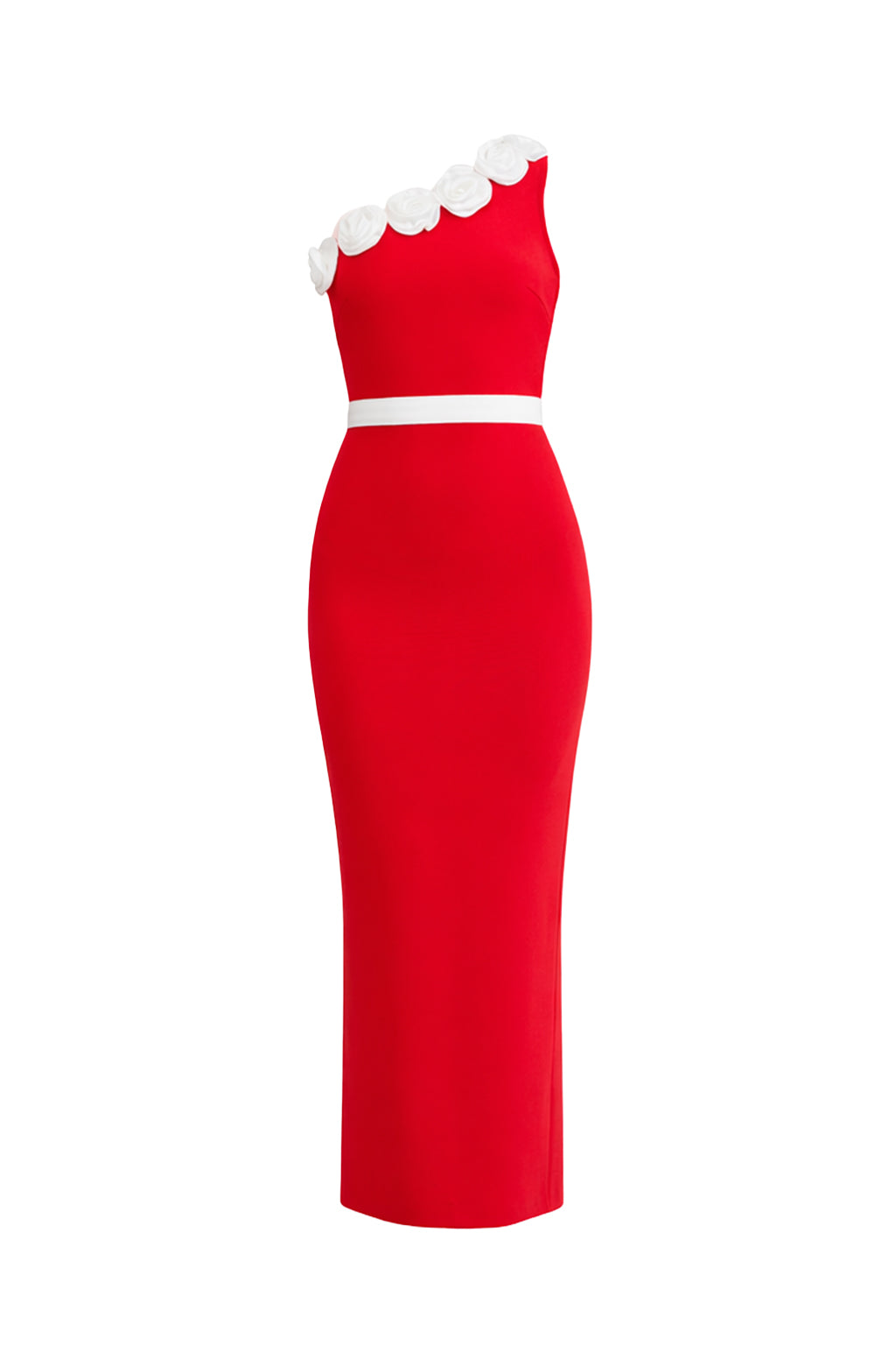 Rosette Elegance One-Shoulder Midi Dress