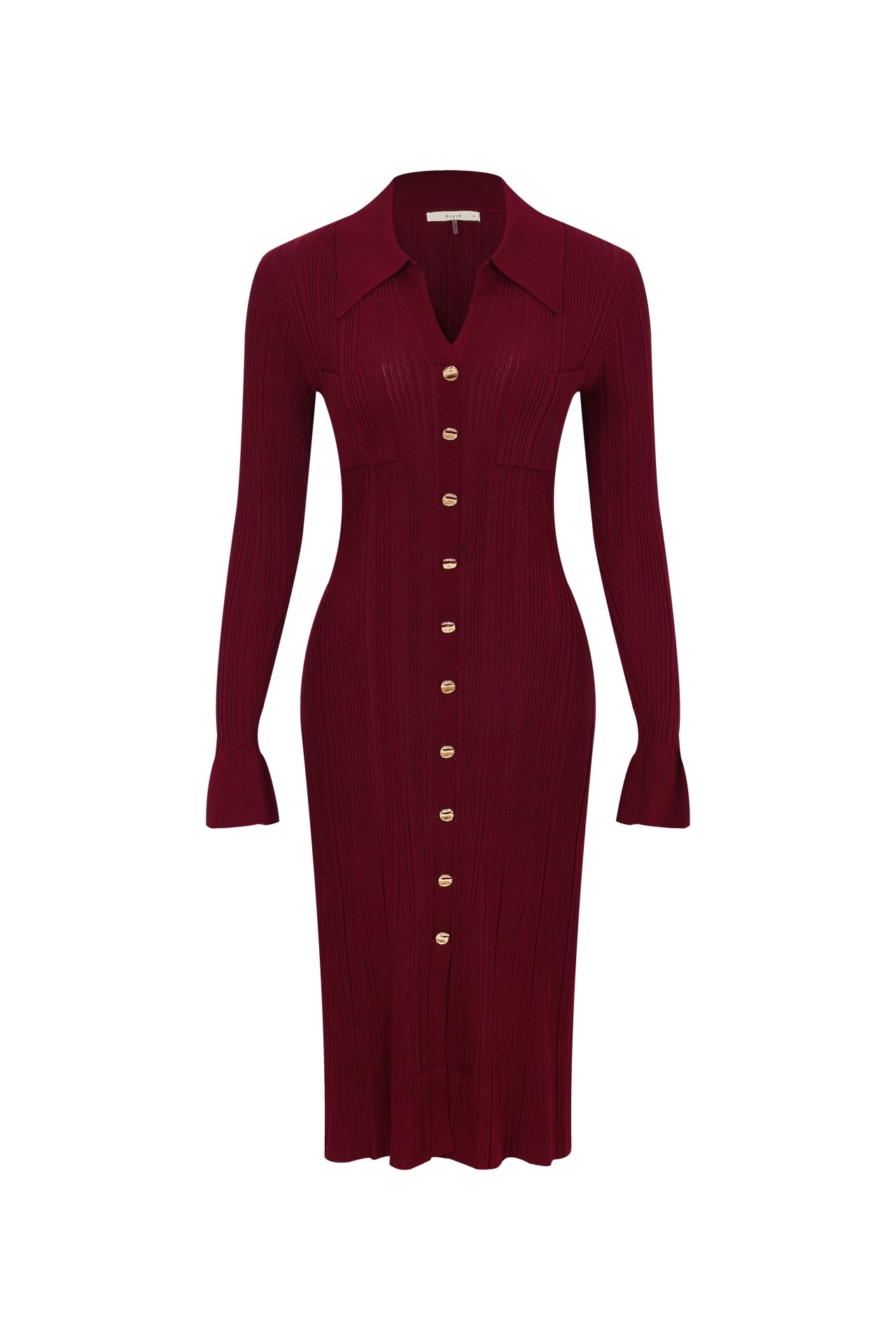 Cecilia Variegated Rib Knit Long Sleeve Collar Midi Dress