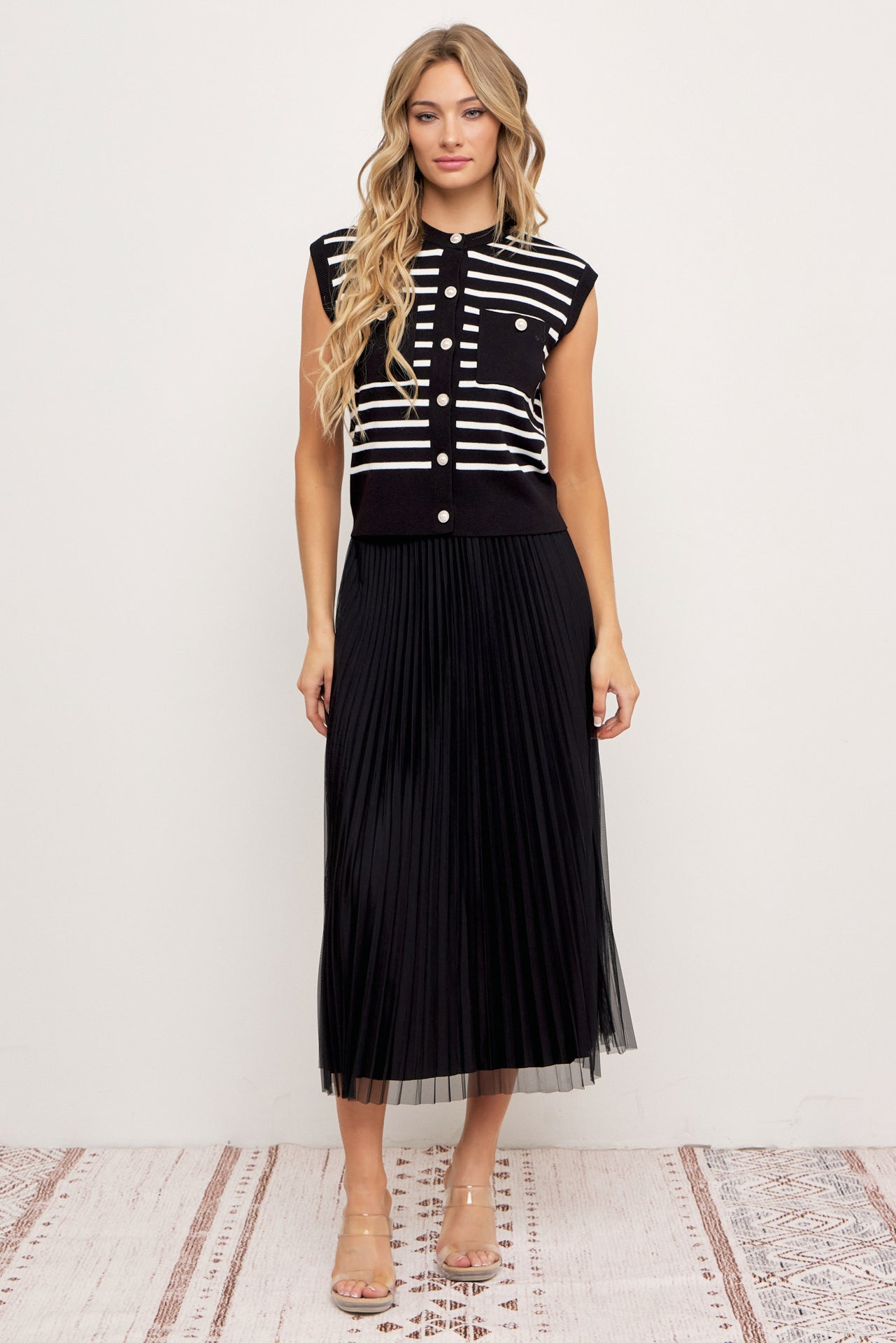 Liora Knit Stripe Round Neck Vest Top