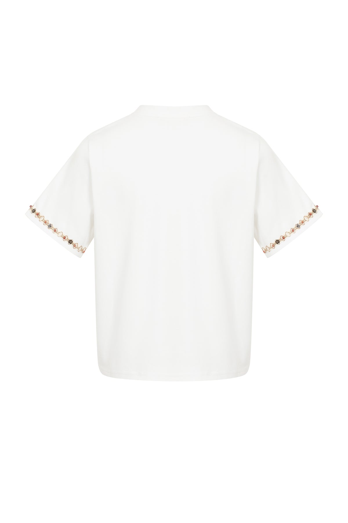 Flower Beaded Trim Knit Short Sleeve Top