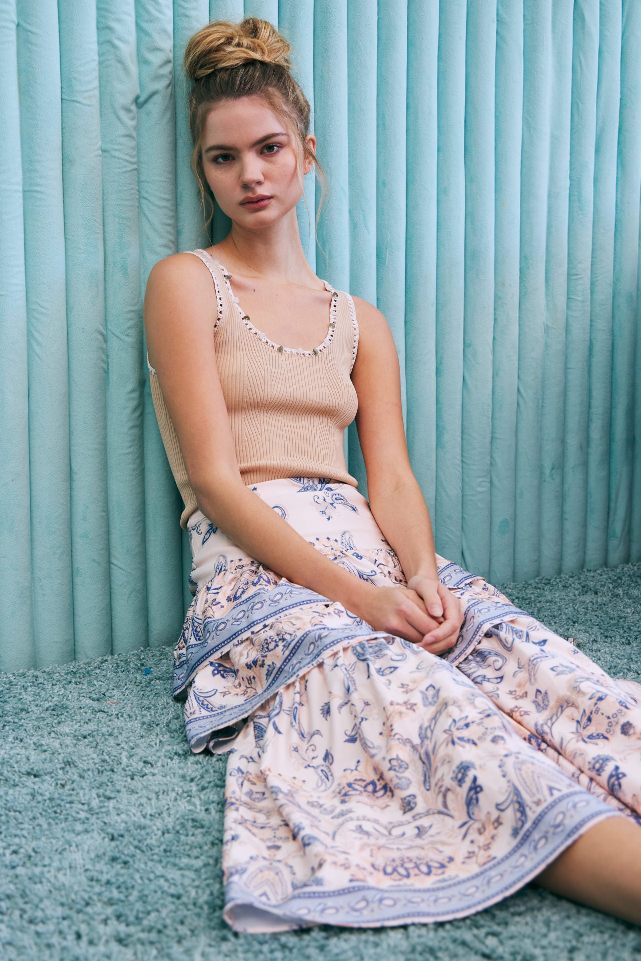 Stone Embellished Knit Tank Top