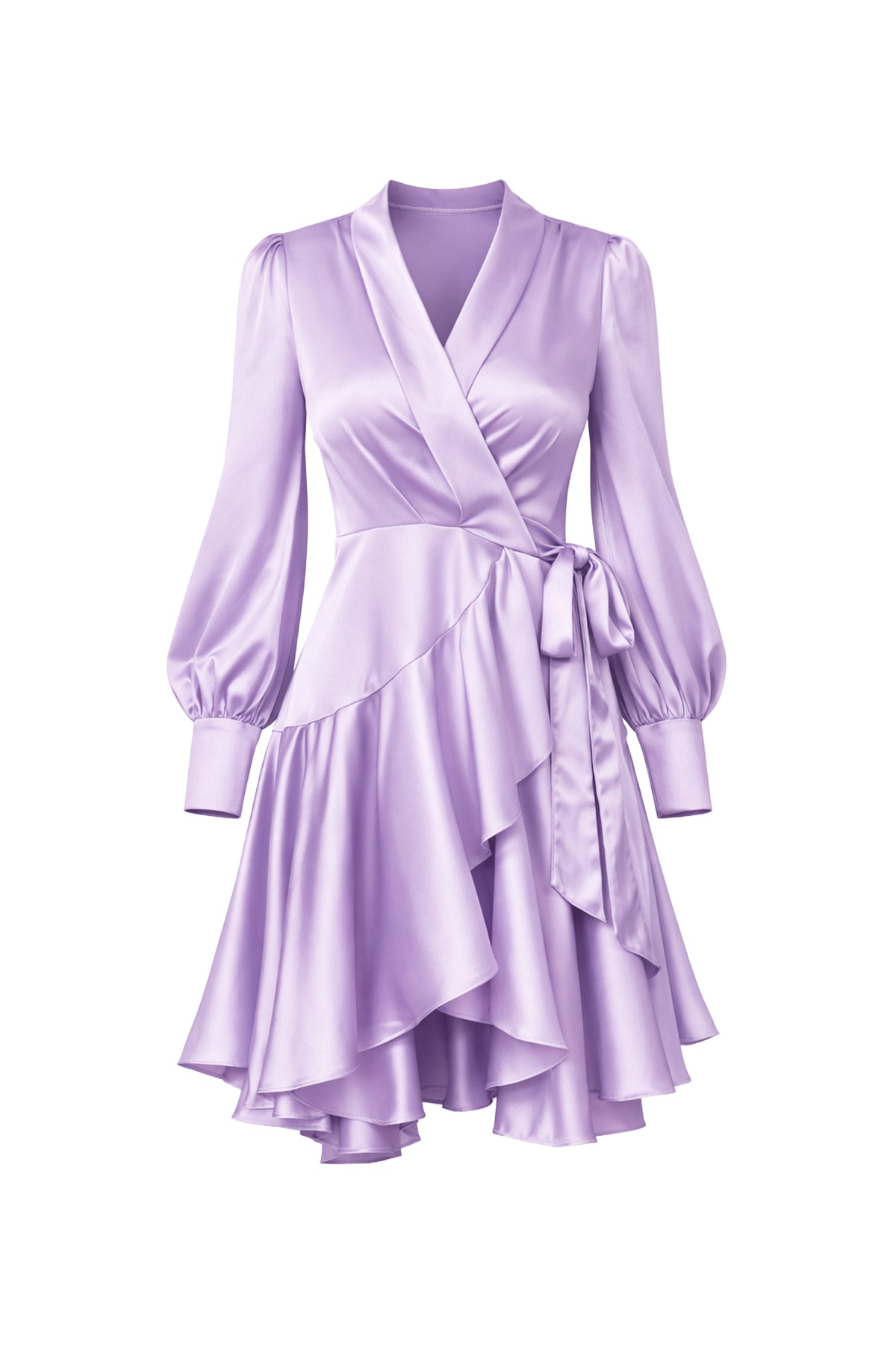 Satin Long Sleeve Wrap Dress