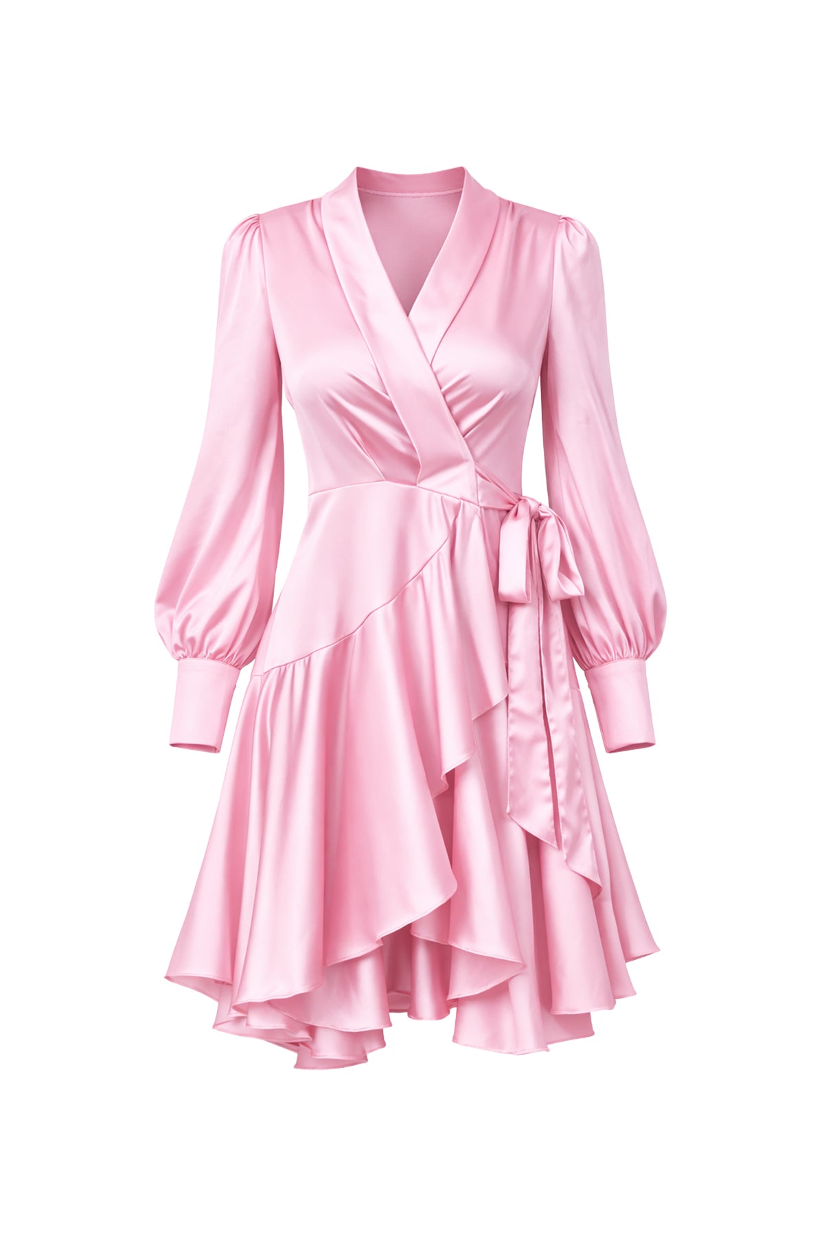 Satin Long Sleeve Wrap Dress