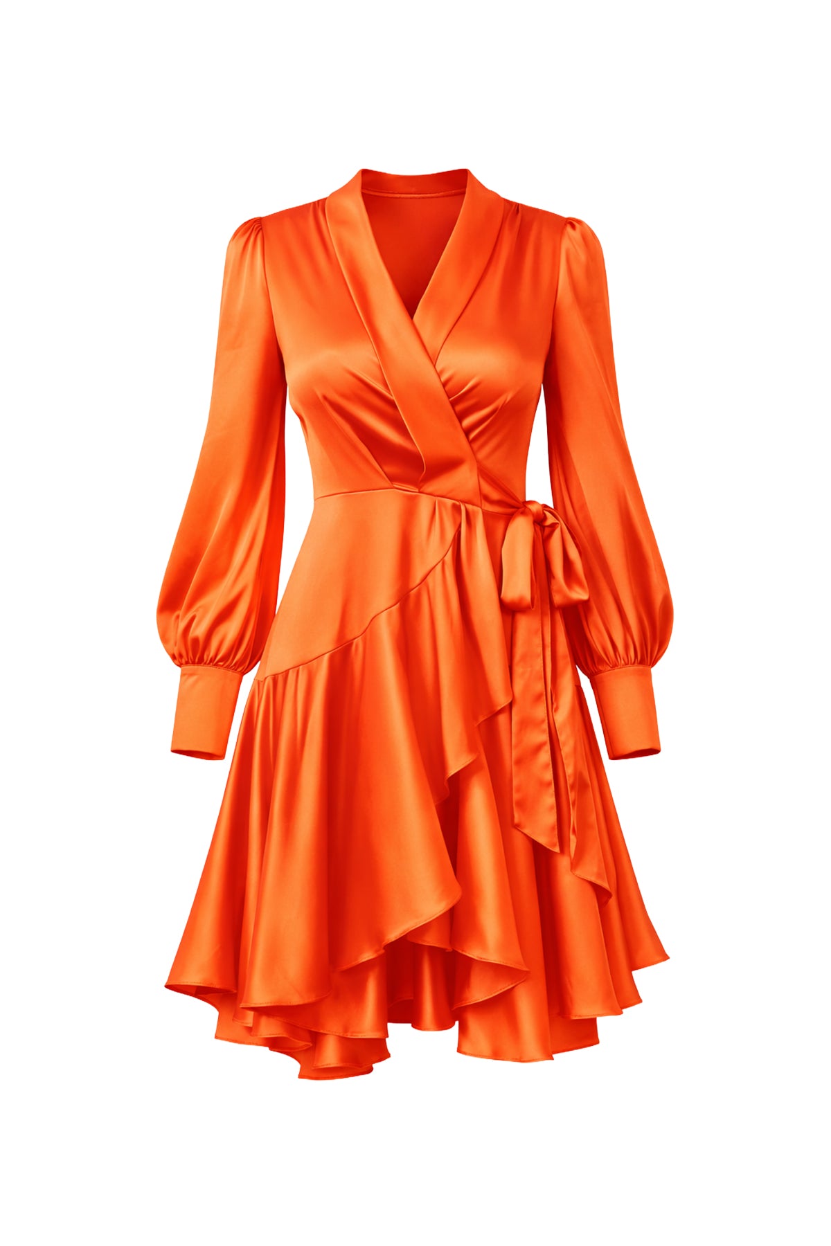 Satin Long Sleeve Wrap Dress