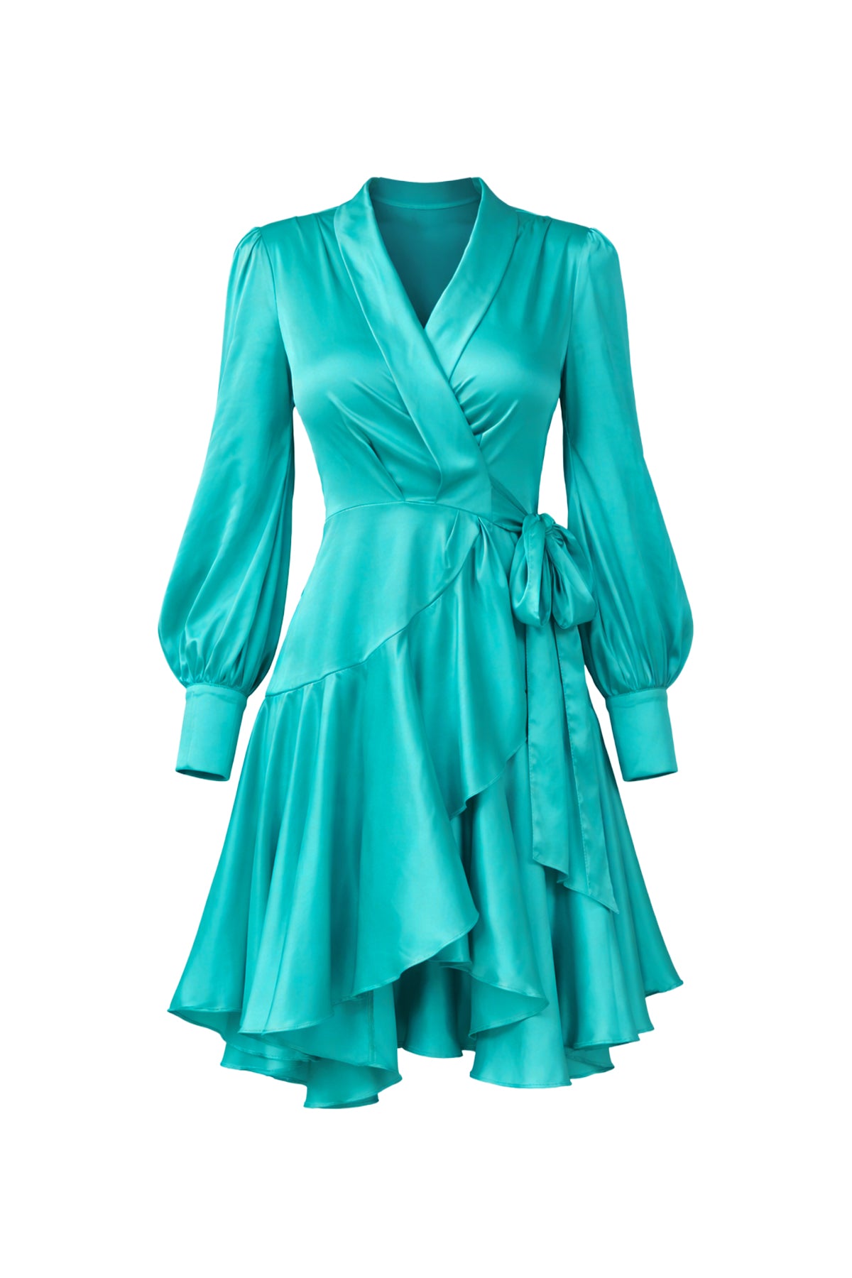 Satin Long Sleeve Wrap Dress