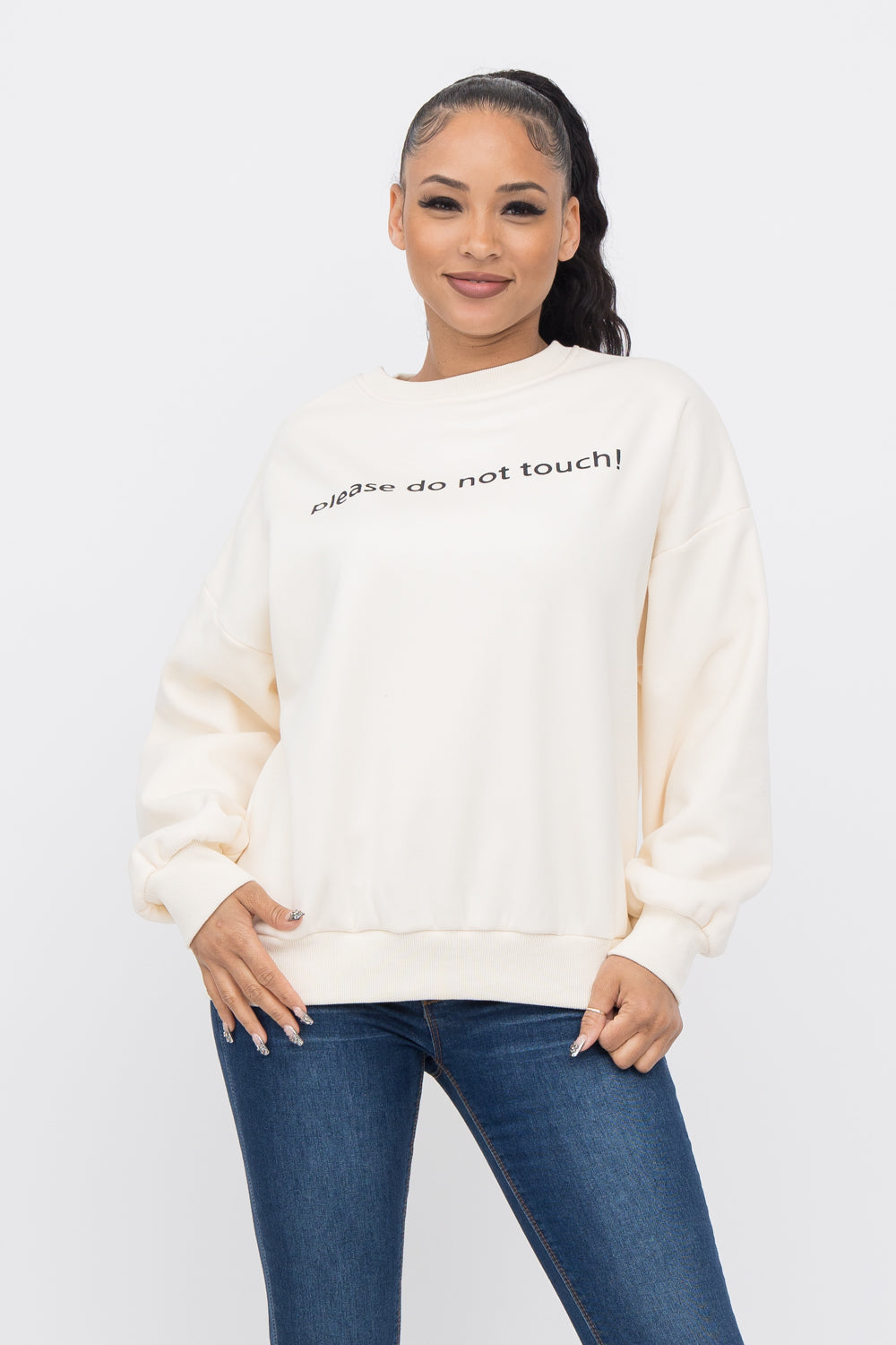 Fleece Text Long Sleeve Top
