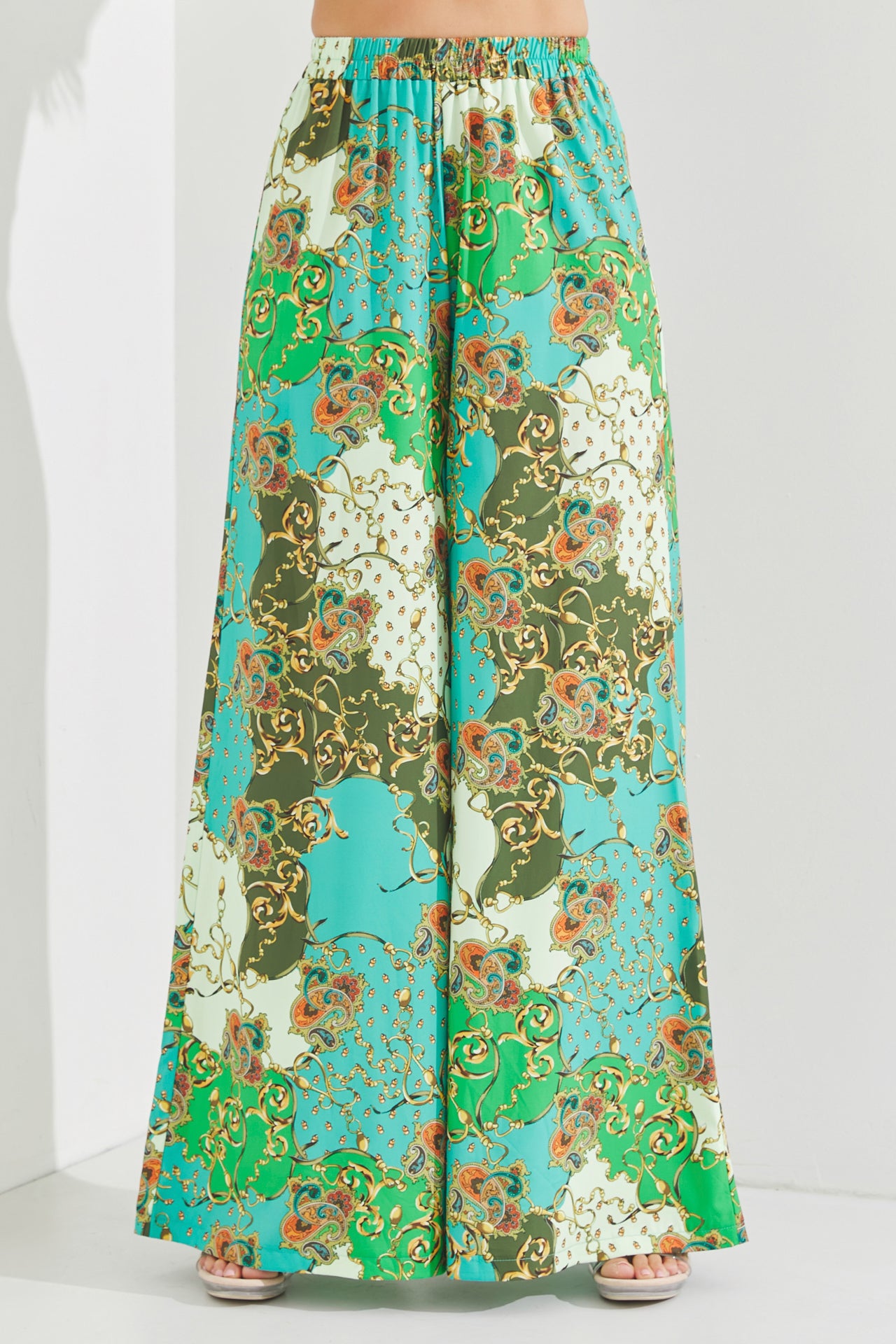 Woven Print 3/4 Sleeve Top and Pants Set