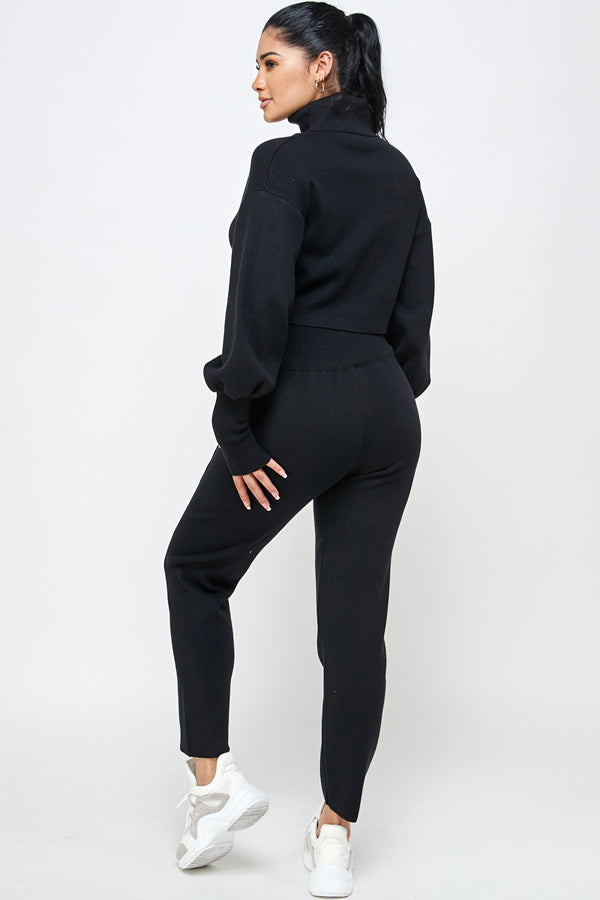 Turtle Neck Knit Top & Bottom Set