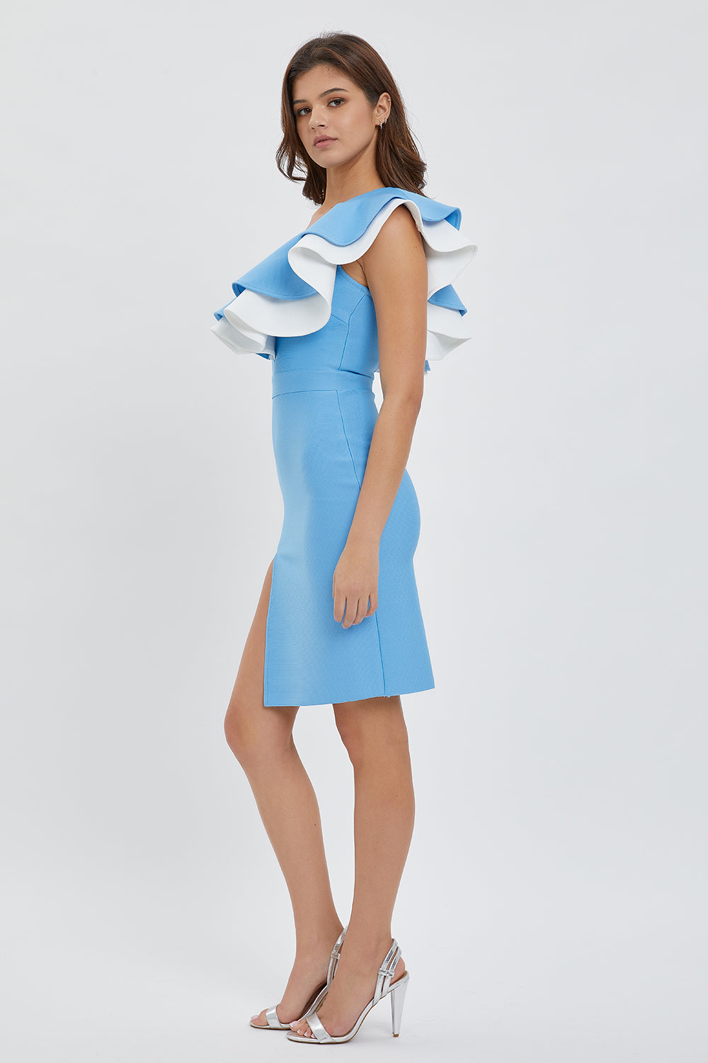 Bandage One Shoulder Contrast Dress With Slit