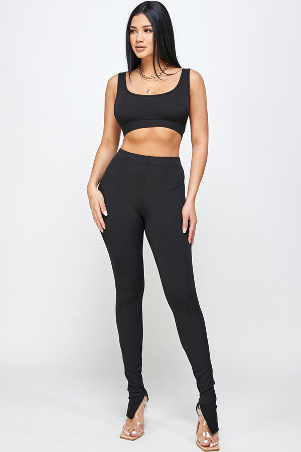 Tank Top and Pants With Slit Bottom Hem