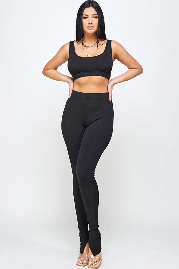 Tank Top and Pants With Slit Bottom Hem