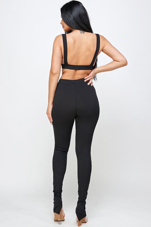 Tank Top and Pants With Slit Bottom Hem