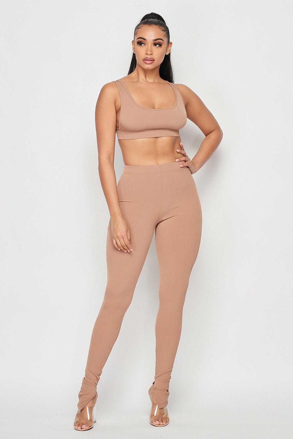 Tank Top and Pants With Slit Bottom Hem