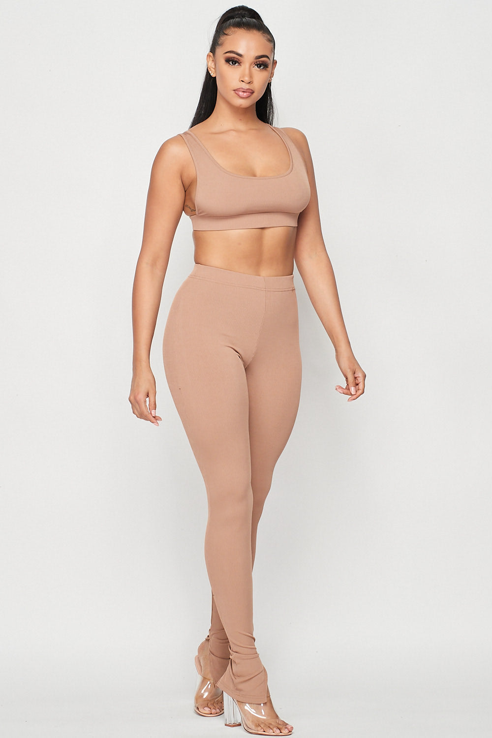 Tank Top and Pants With Slit Bottom Hem