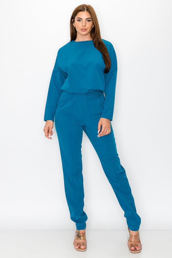 Solid Crop Top and Pants Set