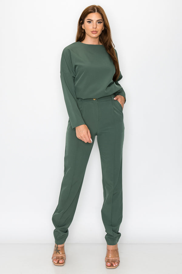 Solid Crop Top and Pants Set