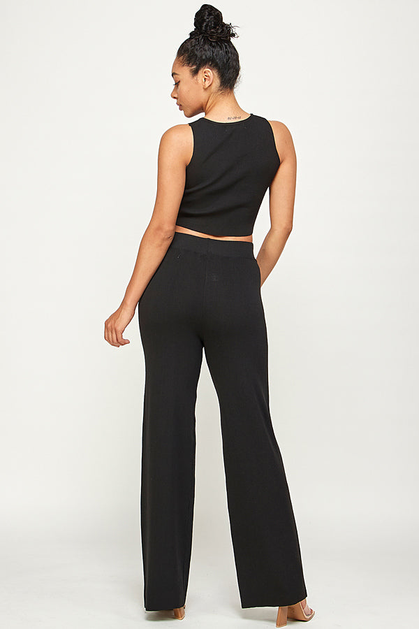 Solid Sleeveless Two Pieces Set