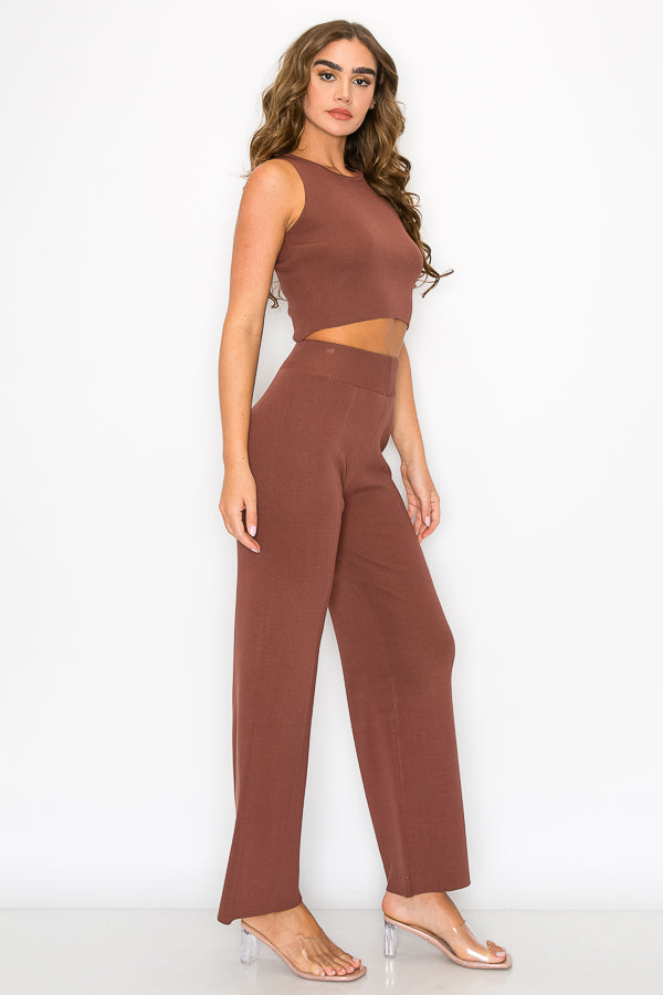 Solid Sleeveless Two Pieces Set