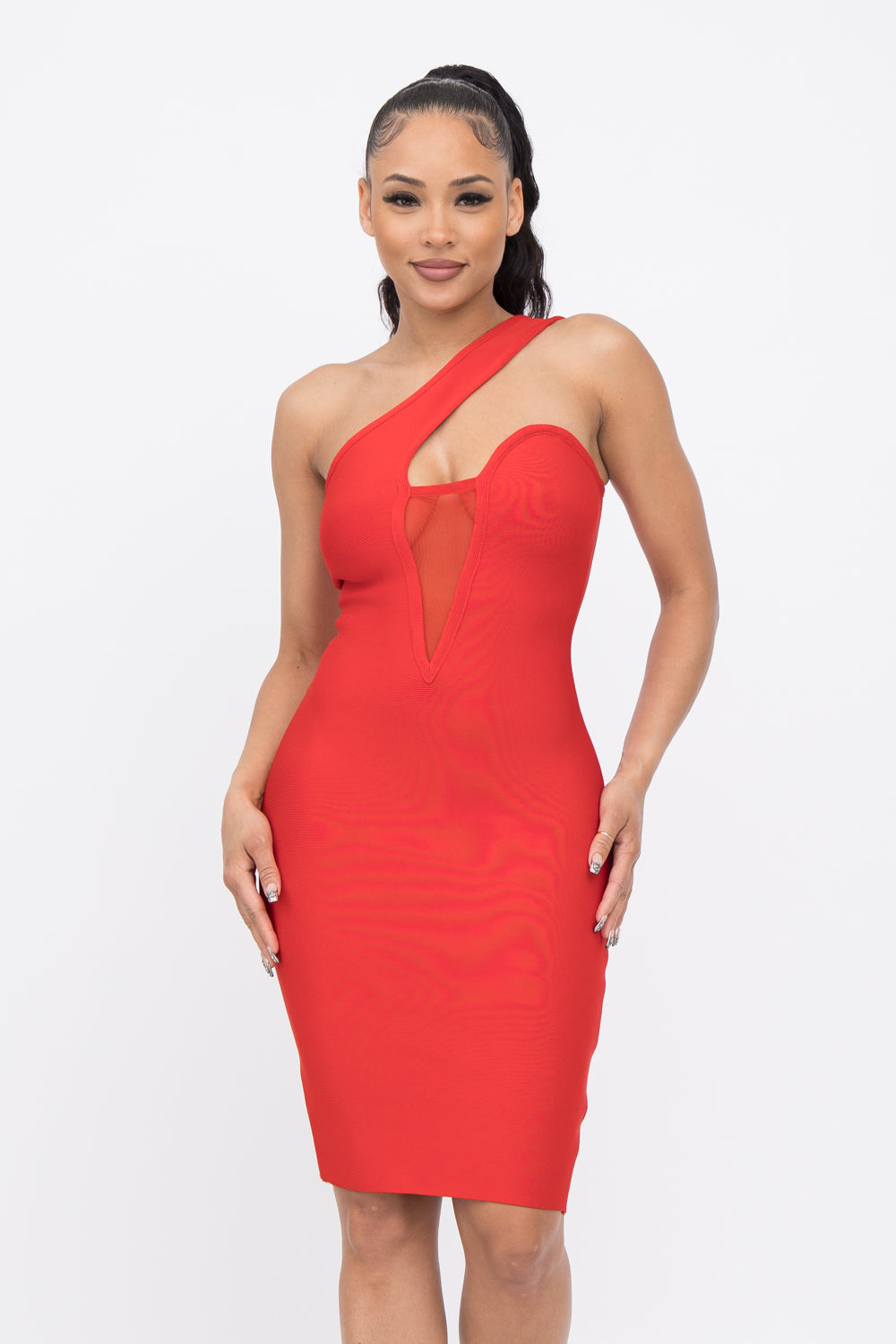 One Shoulder Solid Mini Dress