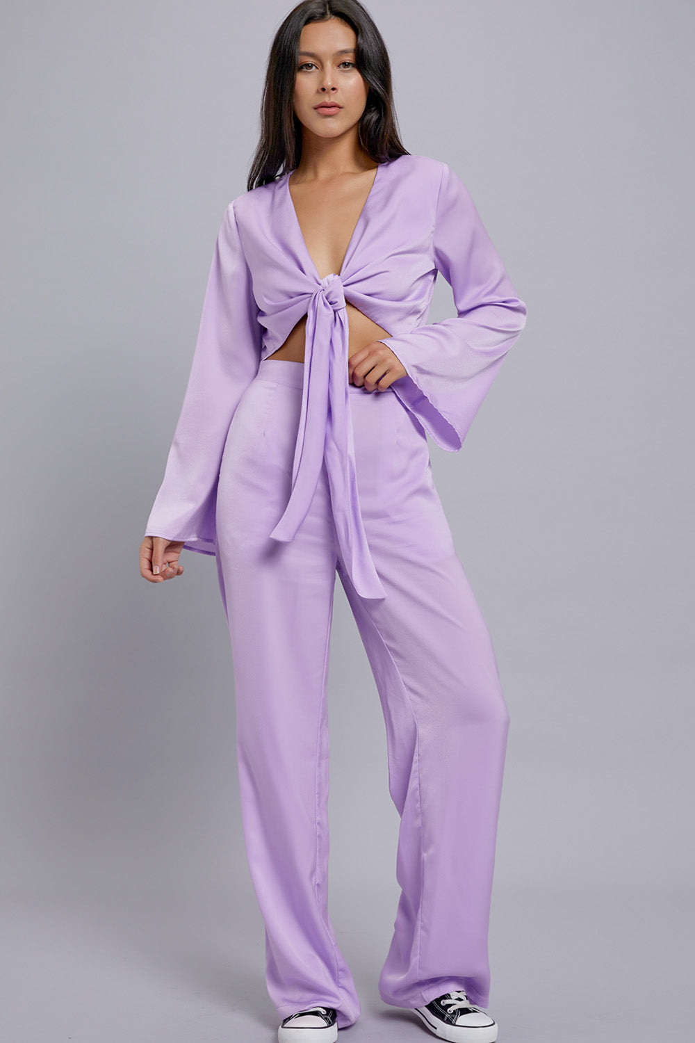 Satin Tie Top & Pants Set