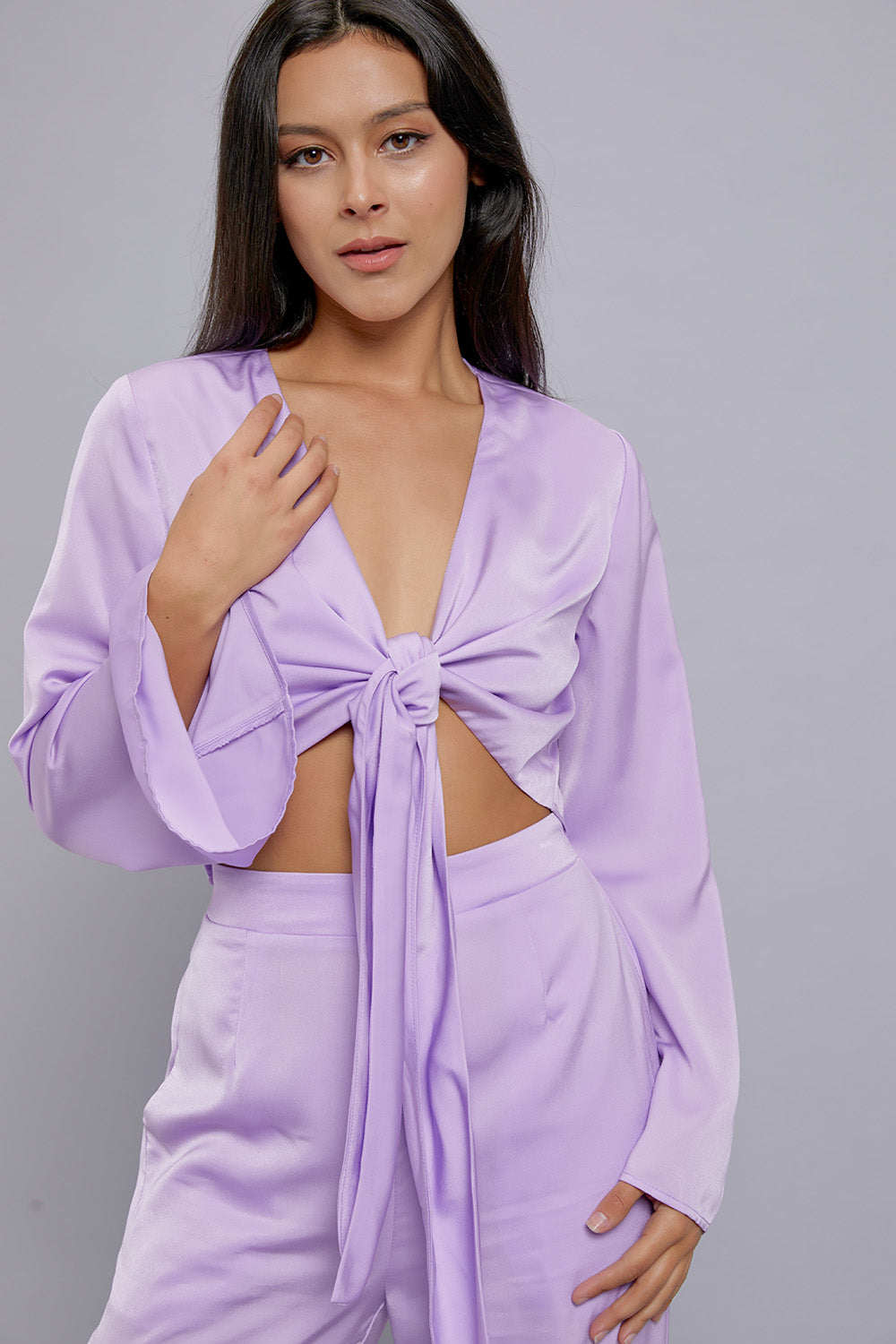 Satin Tie Top & Pants Set