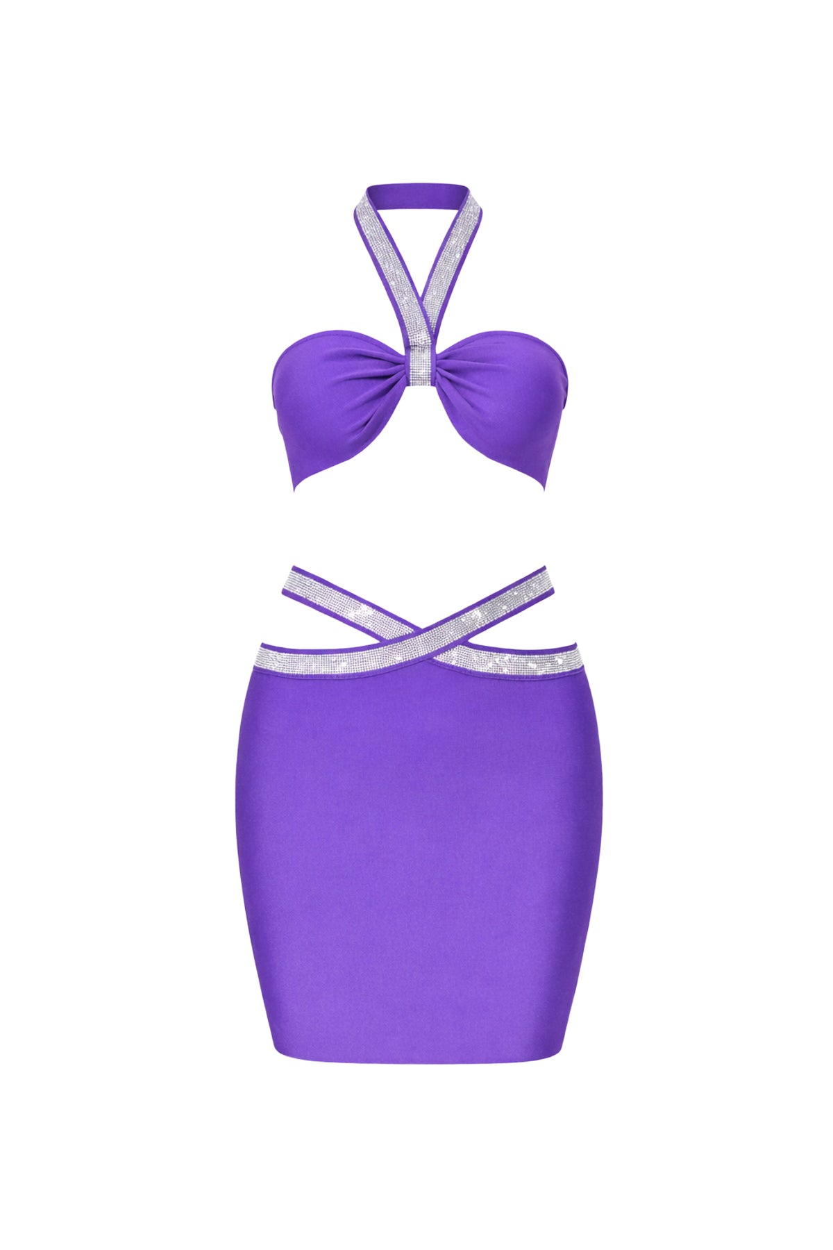 Bandage Bra Top and Mini Skirt With Embellished Band