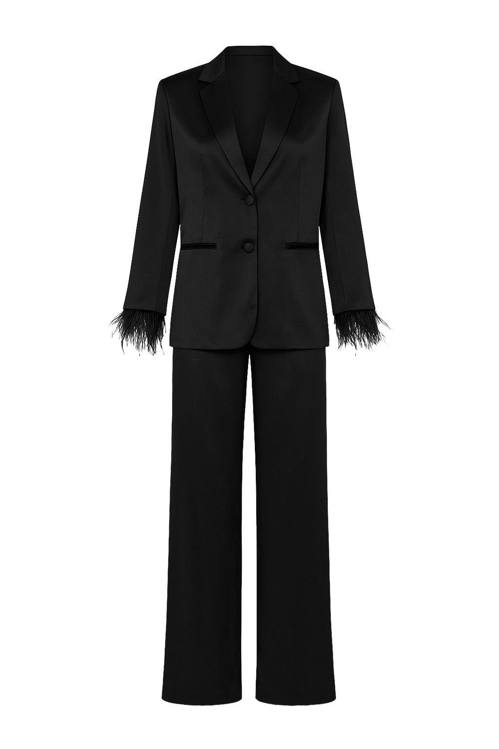 Suit Set With Detachable Feather Sleeves