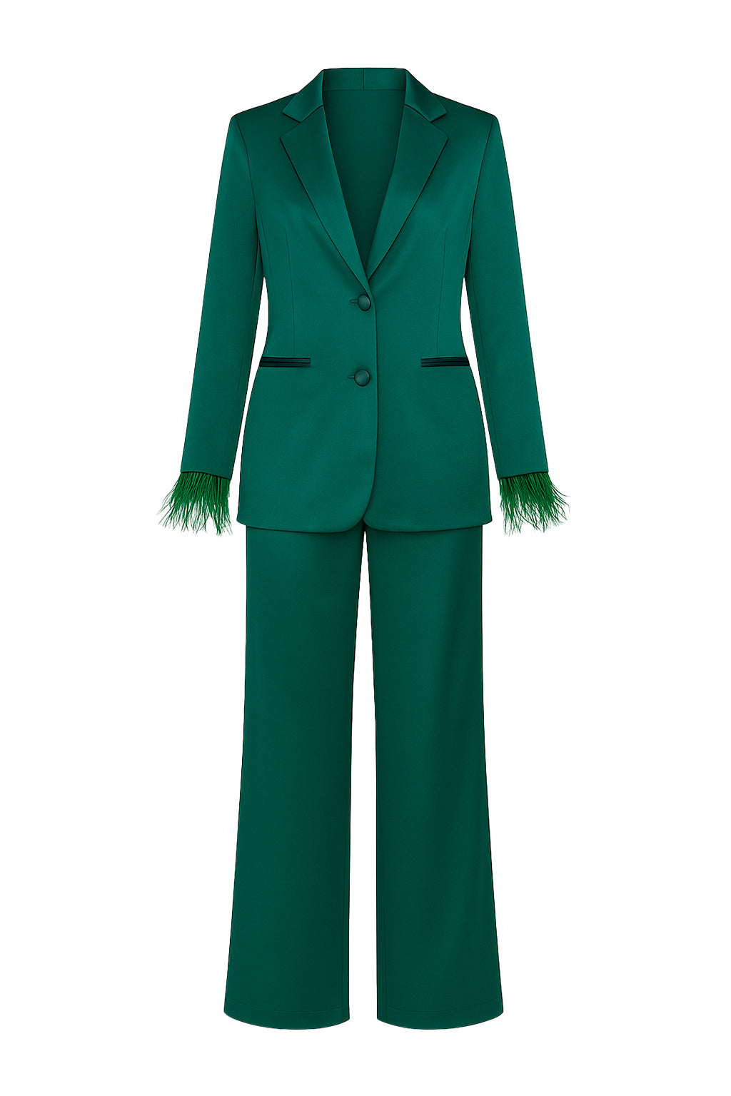 Suit Set With Detachable Feather Sleeves