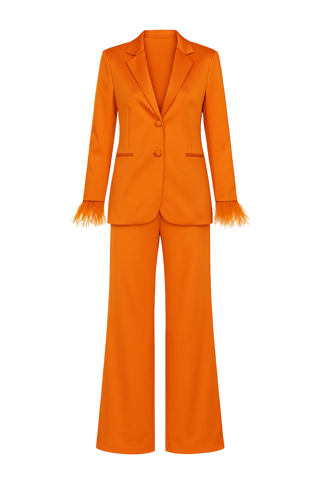 Suit Set With Detachable Feather Sleeves