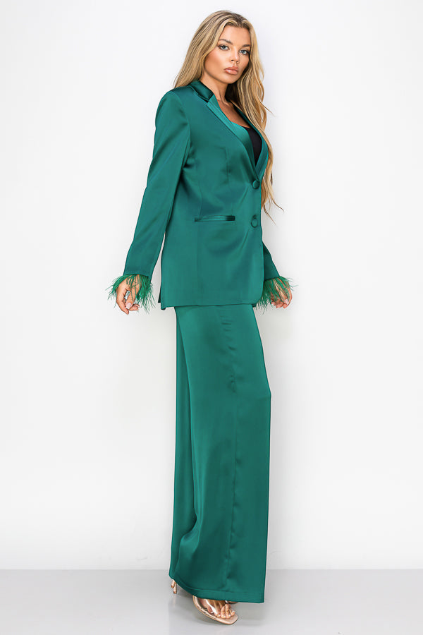 Suit Set With Detachable Feather Sleeves