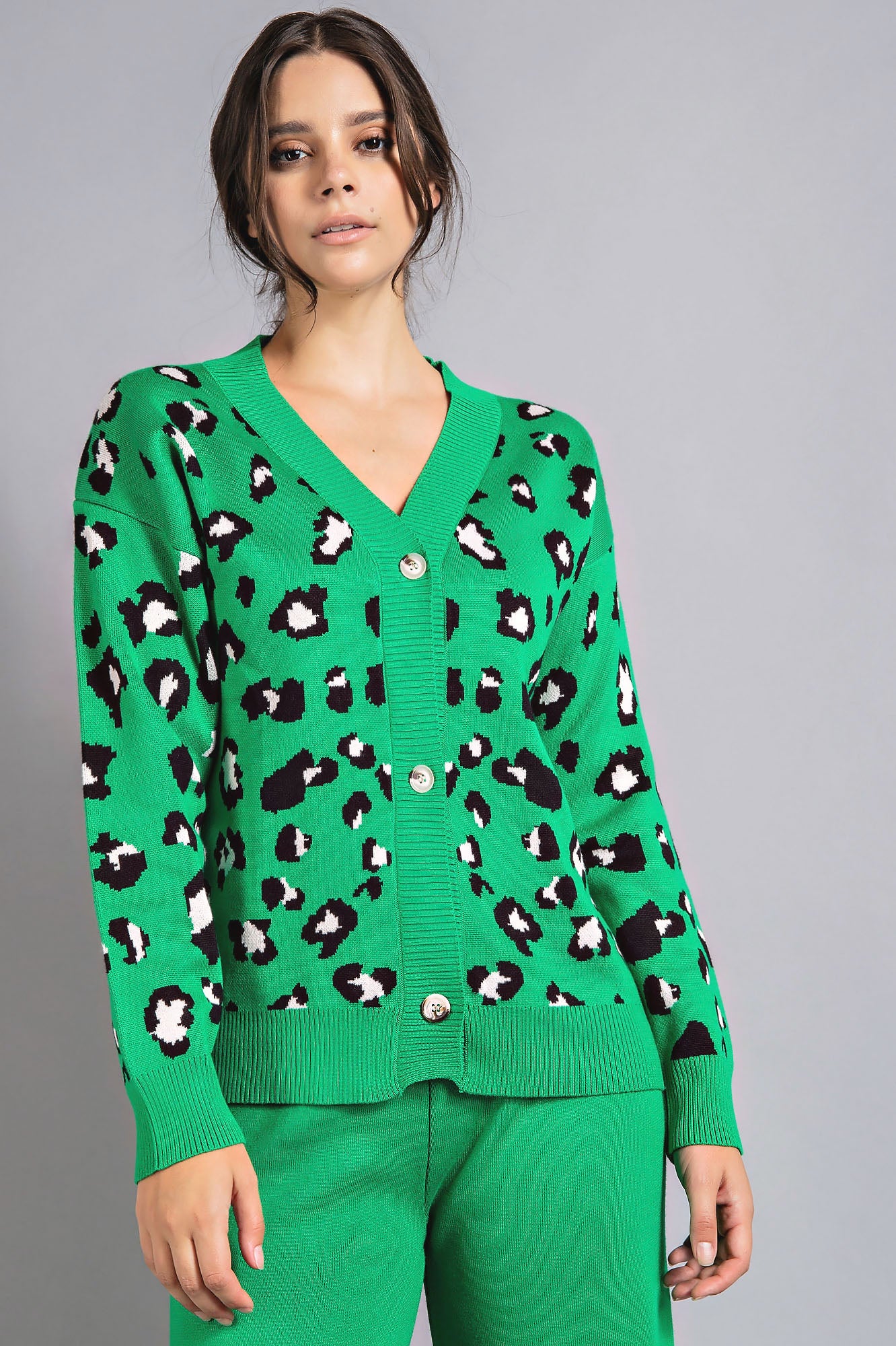 Leopard Knit Cardigan and Pants Set
