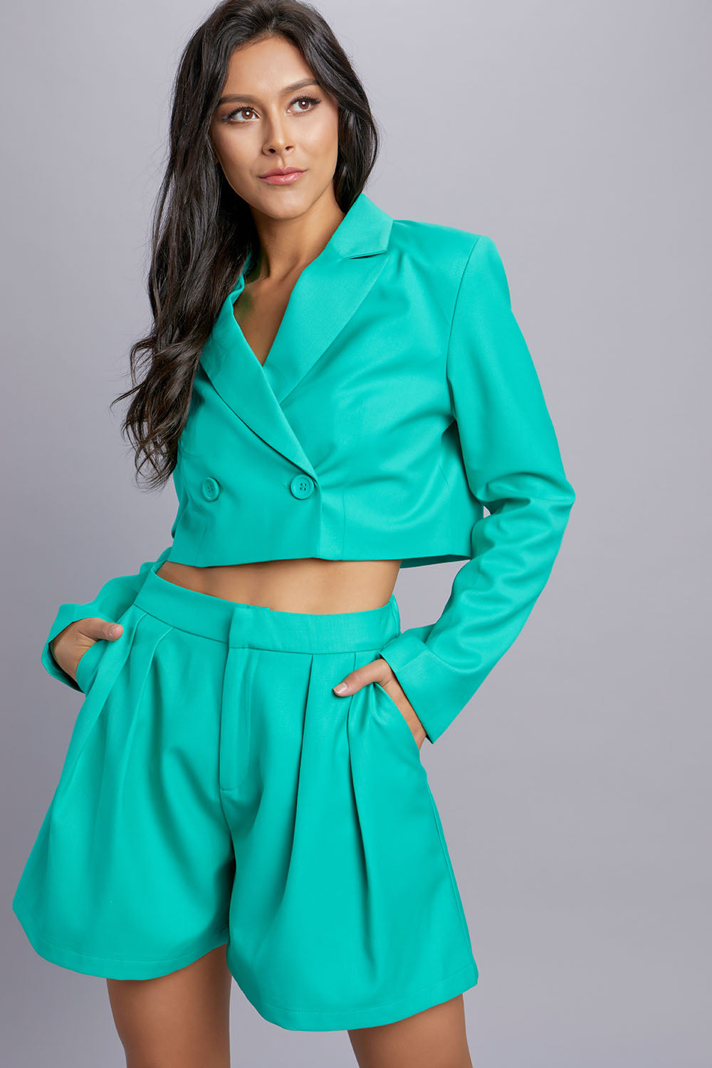 Crop Blazer And Shorts Set