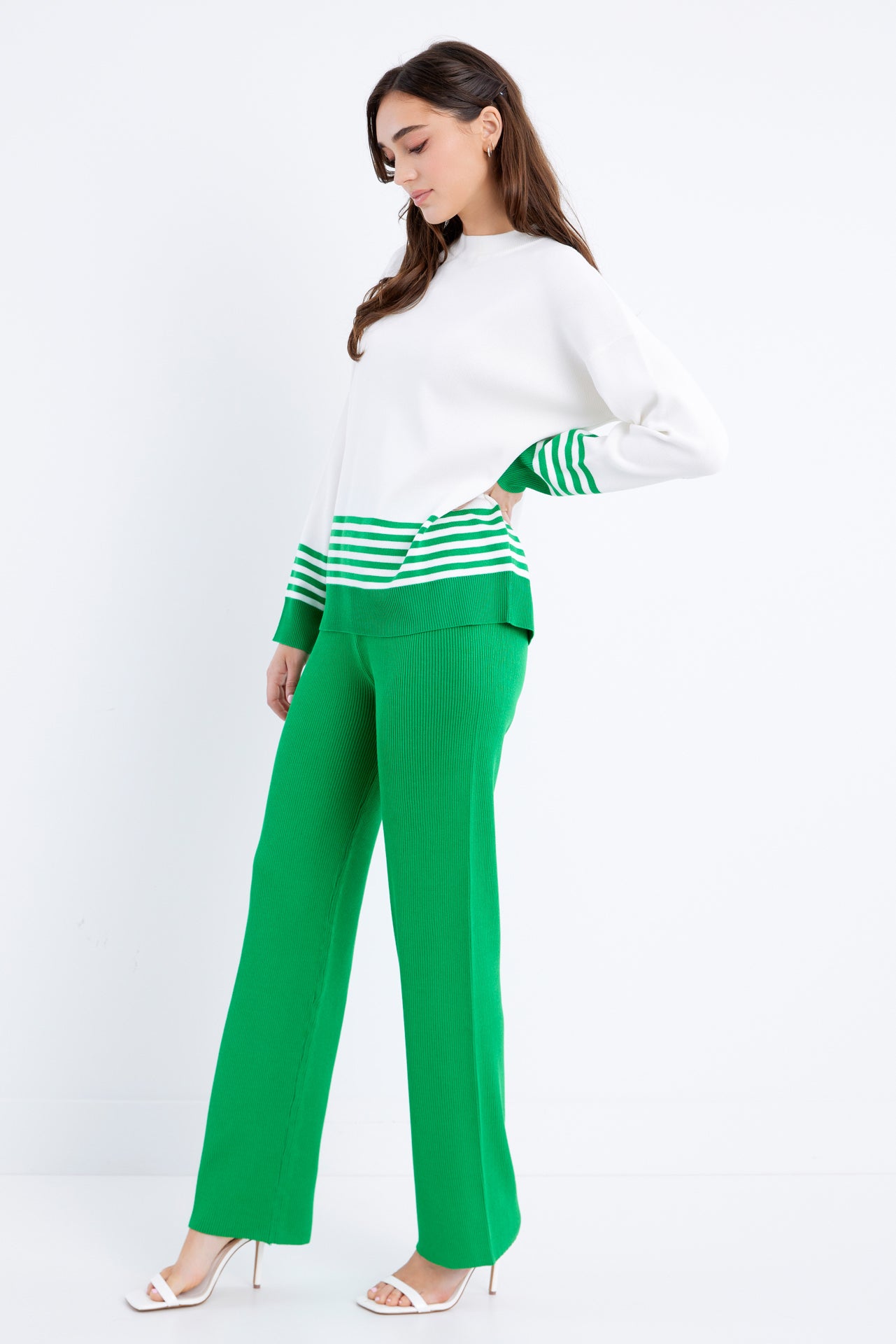 Knit Long Sleeve Stripe Top and Pants Set
